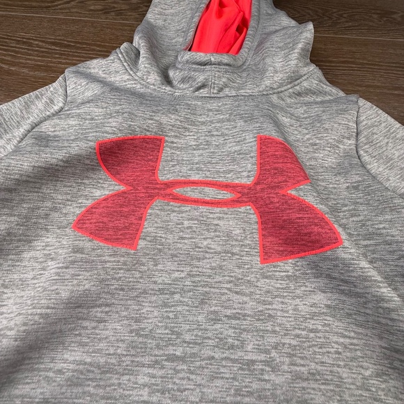 Under Armour UA Storm Hooded Sweatshirt, Logo, Heather Gray, Athletic, YSM Girls - Picture 2 of 14
